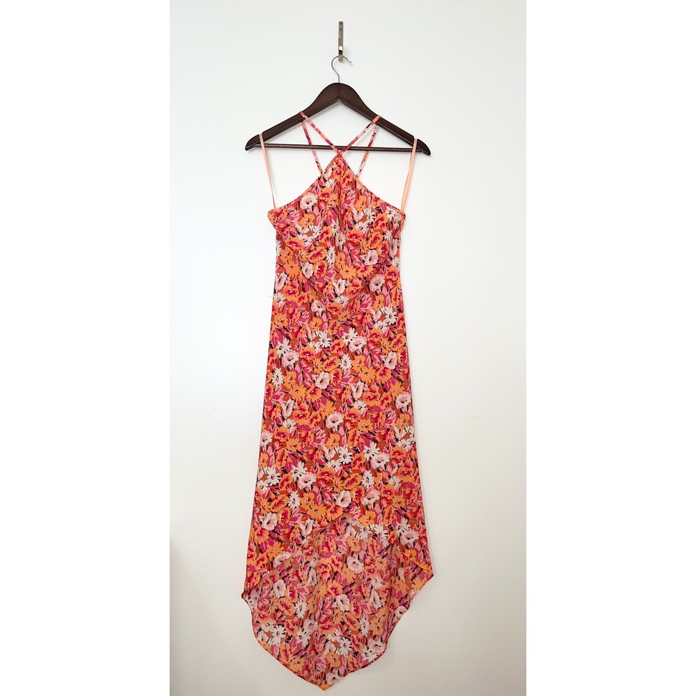 EXPRESS Floral Print Halter Maxi Dress Orange Pink Womens Size 5/6‎